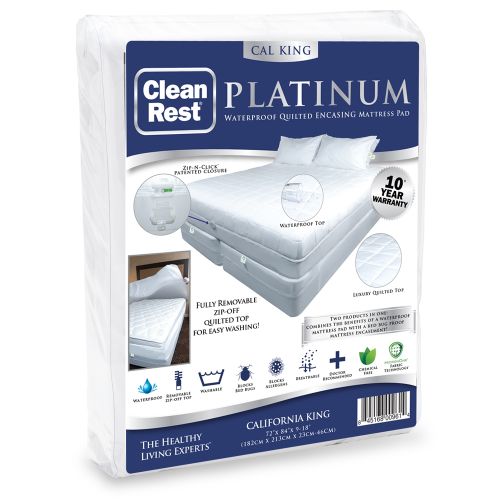 CleanRest Platinum Encasing Mattress Pad, 100% Polyester, Cal King, 72x84, Depth up to 18", White